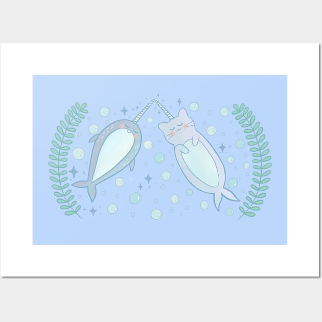 Unicorn Cat and Narwhal Best Buds Wall Art by awesomesaucebysandy